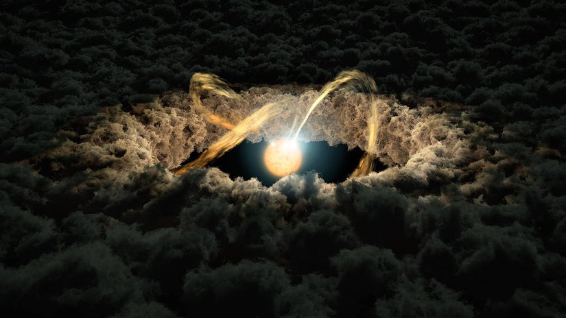 Bir ön-gezegen diski (İng. "protoplanetary disk") illüstrasyonu