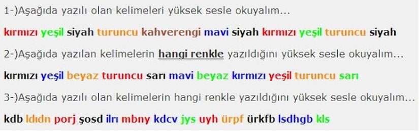 Stroop etkisi çalışması örneği