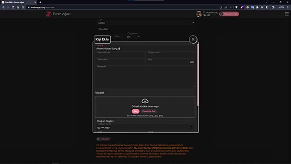 Eğer "Kişi Bilgilerini Detaylandır" kısmına basarsanız böyle bir ekran sizi karşılar.