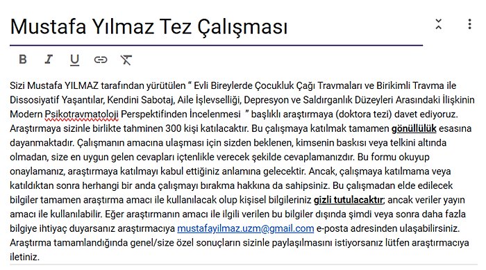 Evli Bireylerde Çocukluk Çağı Travmaları ile İlgili Tez Çalışması