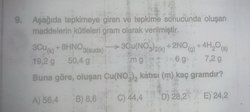 Buna göre, oluşan Cu(NO3) katısı (m) kaç gramdır?