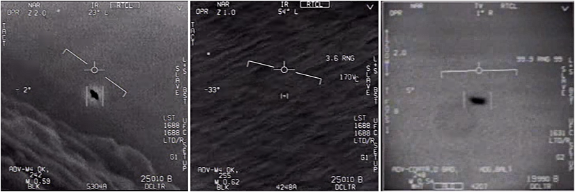 (1) GIMBAL adlı videodan görüntü. (2) GOFAST adlı videodan görüntü. (3) FLIR adlı videodan görüntü.