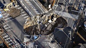 Rescue Efforts Continue After Saitama Road Collapse