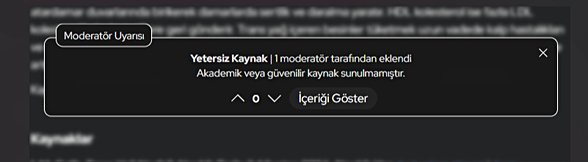 Akademik seviyede olmayan, blog vb. yazıların kaynak olarak girilmesiyle alınmış bir uyarı.