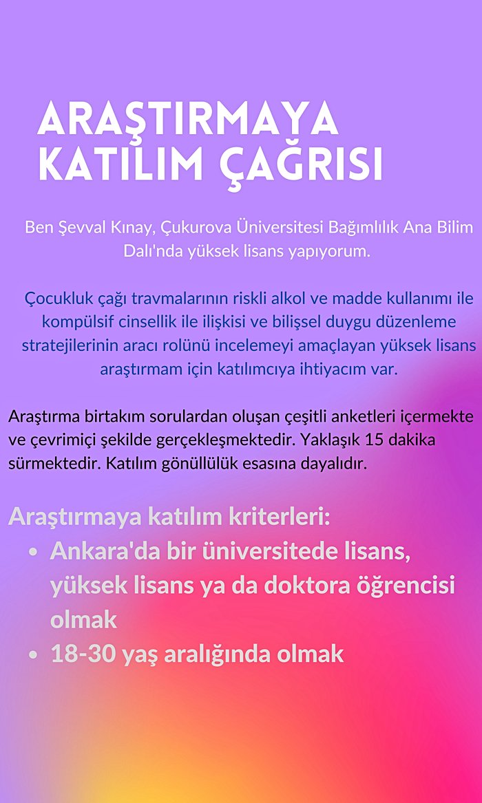 Bağımlılık Alanında Araştırma Anketine Katılım Çağrısı