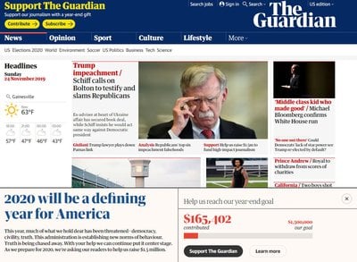 İngiltere'nin en saygın gazetelerinden The Guardian, hemen her sayfasında birden fazla
              noktada okurlarından maddi destek isteyerek, ücretsiz bir şekilde basılı ve dijital
              yayın hayatını sürdürmeye çalışmaktadır.
