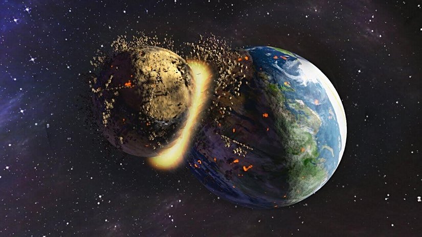 Theia ve Dünya'nın çarpışma tasviri.