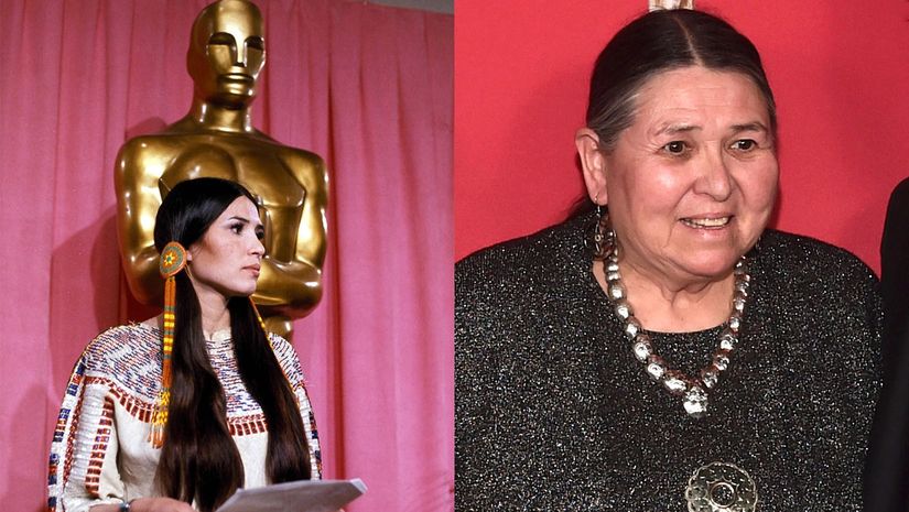 Sacheen Littlefeather 1973'ün Oscar ödüllerinde (solda) ve 2019'un Red Nation Film Festivalinde (sağda).