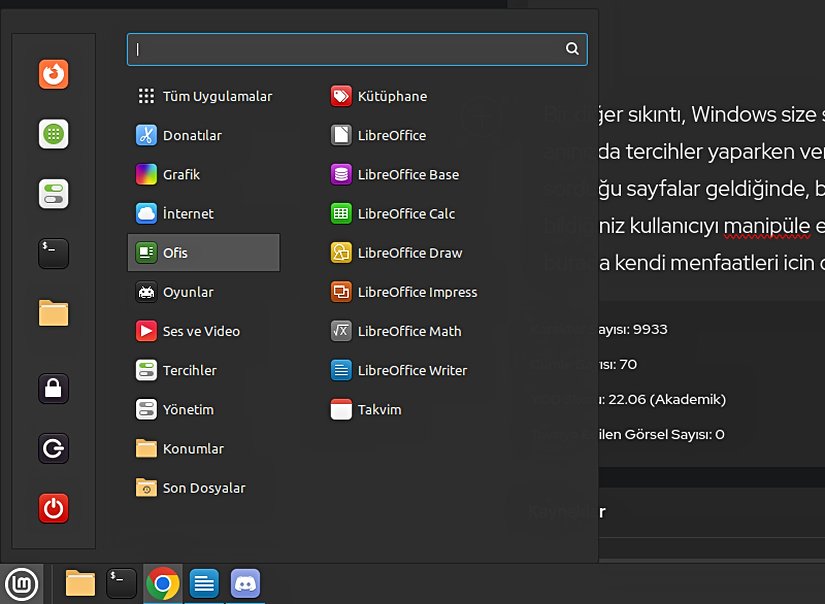 Linux Mint Ofis Bölümü