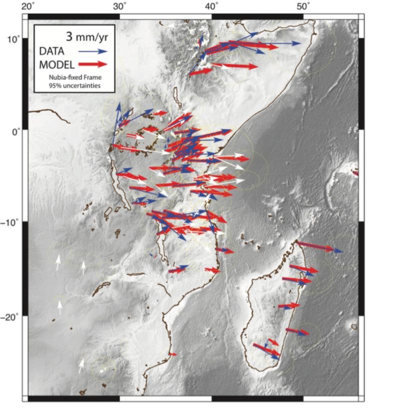 Doğu Afrika sırtındaki hassas GPS istasyonlarının yıllık hareket vektörleri