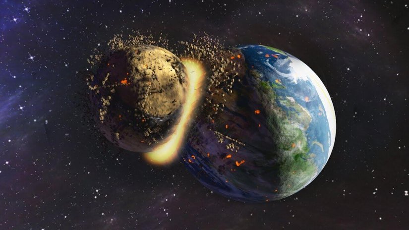 Theia ve Dünya'nın çarpışma tasviri.