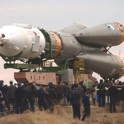 Rollout of Soyuz TMA-2 Aboard an R7 Rocket