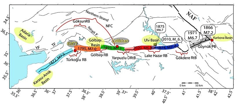 1795'den 2022'ye kadar Doğu Anadolu Fayındaki büyük depremler ve kırdıkları faylar