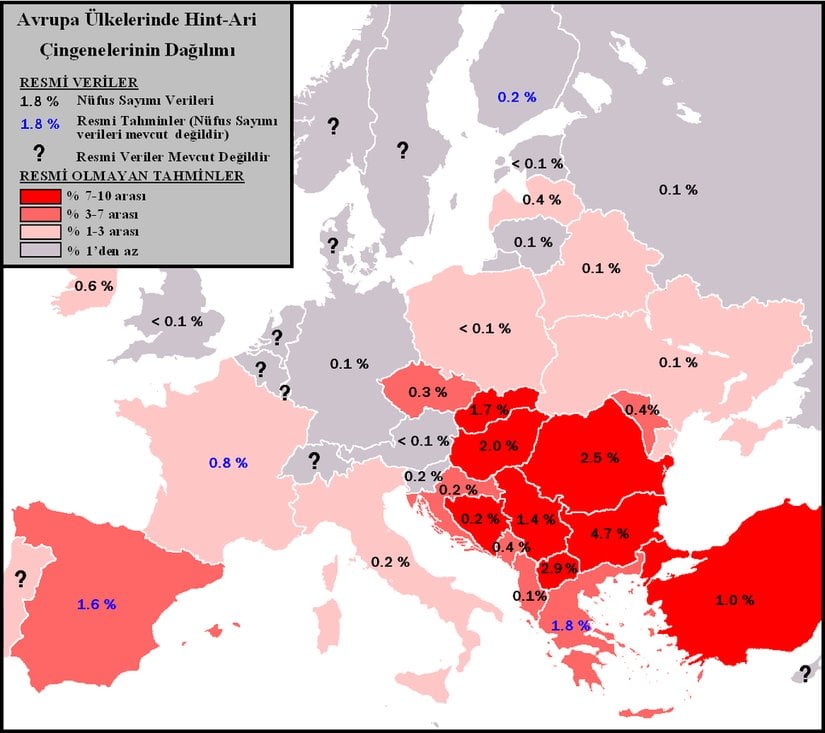 Romanların nüfus oranı