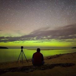 Green Aurora Over Lake Superior