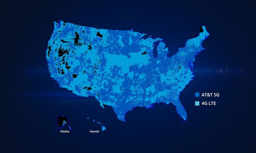 AT&T firmasının ABD genelindeki 4G ve 5G kapsama ağı.