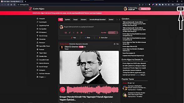 Mobil cihazda iseniz ana sayfanızda yer alan, sağ üst kısımda yatay şekilde hizalanmış 3 çizgiye basınız.