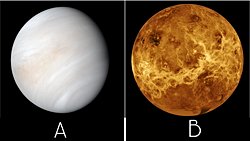 Bazı kaynaklarda Venüs A'daki gibi gösterilirken bazılarda B'deki gibi gösteriliyor. Hangisi doğru?