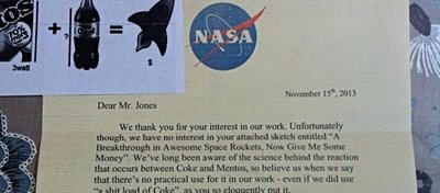 NASA, Bir Adamın Kola ve Mentos Kullanarak Roket Yapma Mektubuna Cevap Yazdı mı?