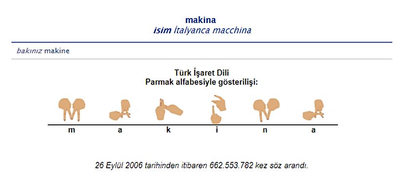 TDK Genel Türkçe Sözlük'te ''makina'' girdisi