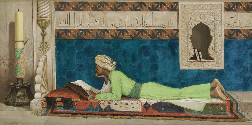 Osman Hamdi'nin "Young Emir Studying" adlı eseri.