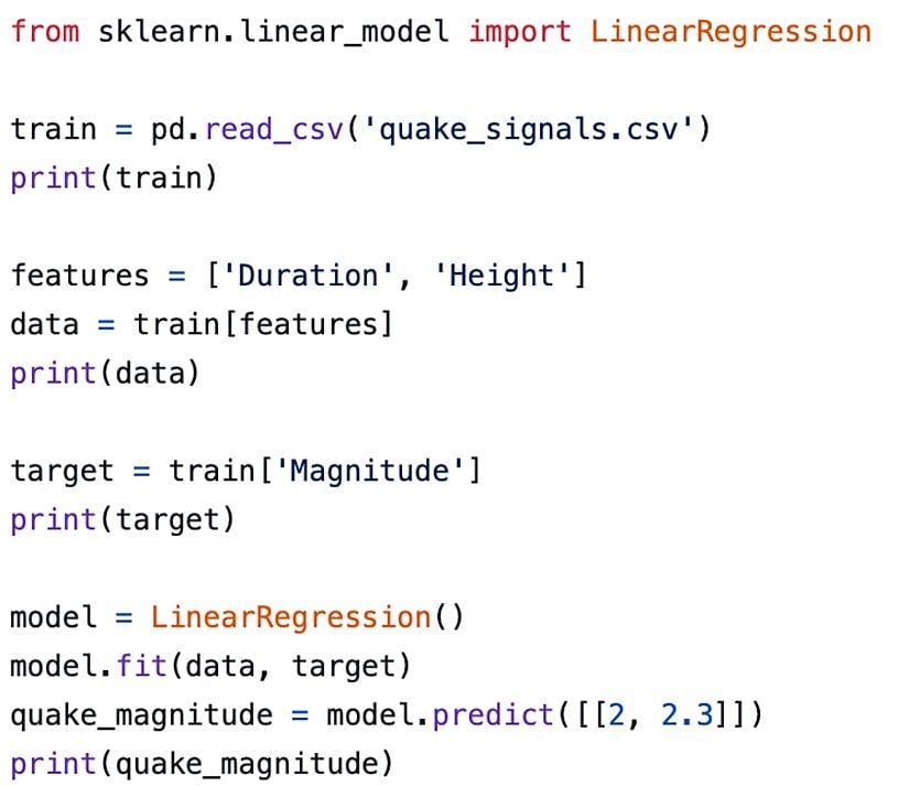 Deprem büyüklüğünü tahmin etmek için kullandığı kodlar.