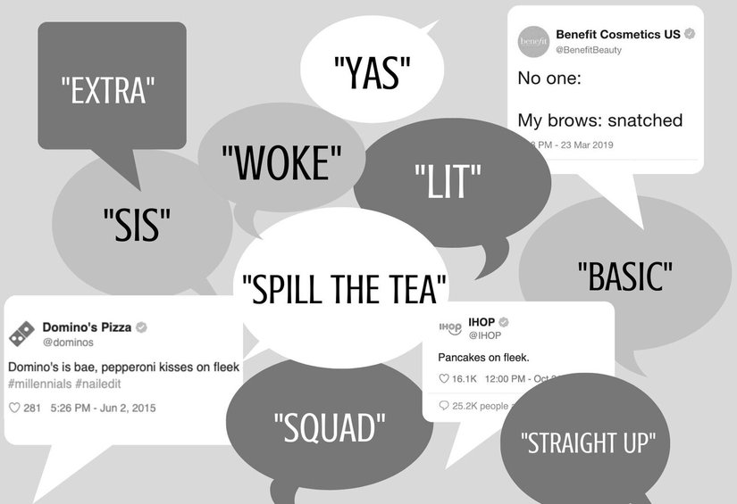 Z jenerasyonu argosu sanılan bazı AAVE yapıları ve büyük şirketlerin dikkat çekmek için sosyal medyada AAVE kullandığı örnekler.