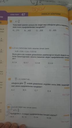 Ondalık işlemlerin şıklı. Ve işlemli cevapları nedir?