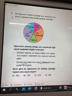 Buna göre bu öğrencinin bir haftada çözdüğü toplam soru sayısı kaçtır?