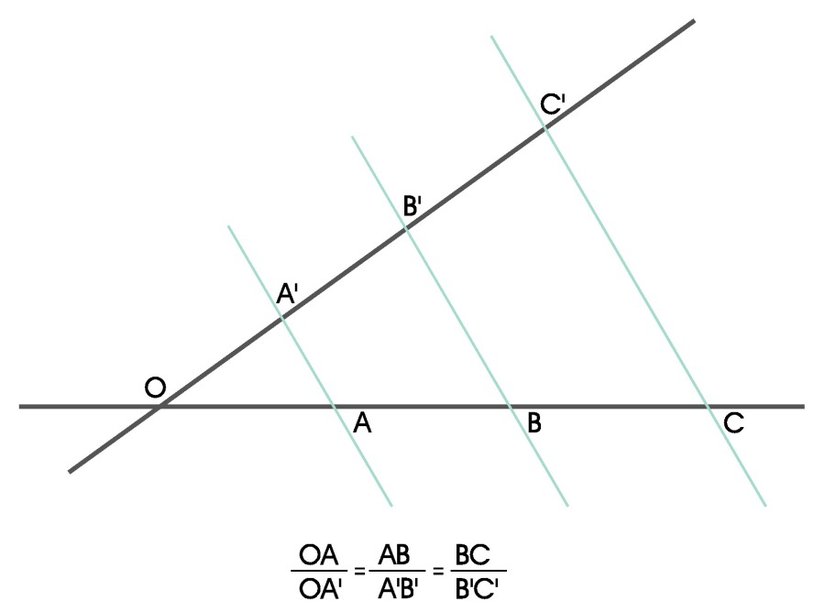 Birbirine paralel olan doğrular kesenler üzerinde karşılıklı olarak orantılı parçalar oluşturmaktadır.
