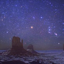 Mars and Orion Over Monument Valley