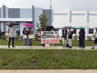 Students for a Democratic Society protests outside XTEND factory in Tampa