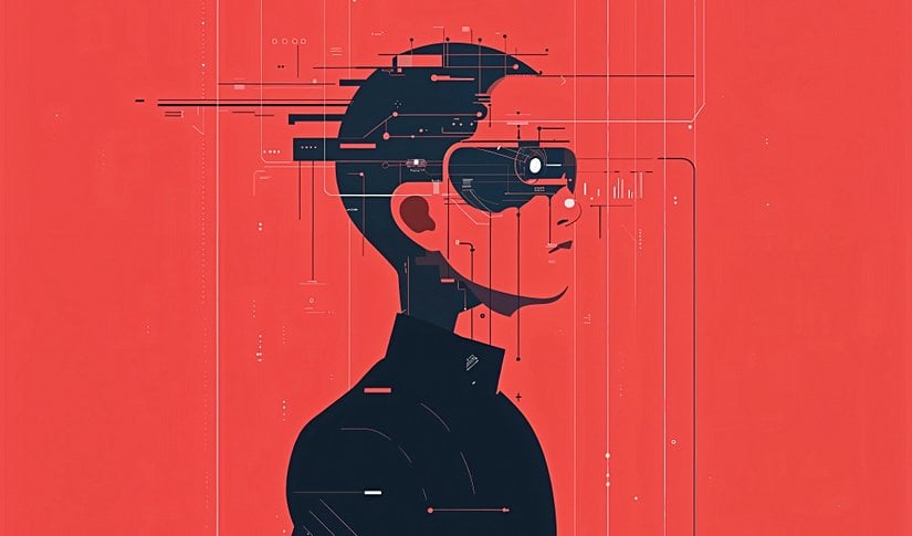 Sibernetik gözlere sahip bir insan illüstrasyonu.