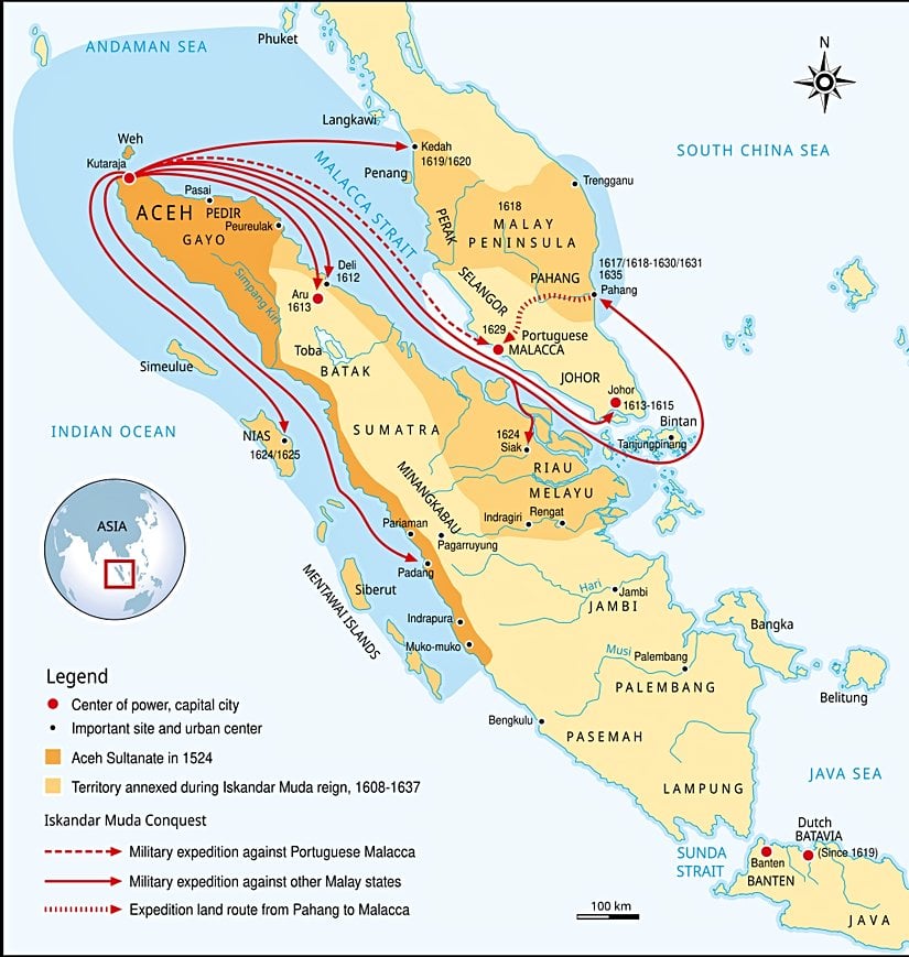 İskender Muda döneminde Açe Sultanlığı'nın sınırları (1608–1637)