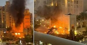 Missile Debris Sparks Fire At Dubai Fairmont Hotel