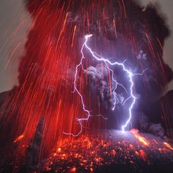 Sakurajima Volcano with Lightning