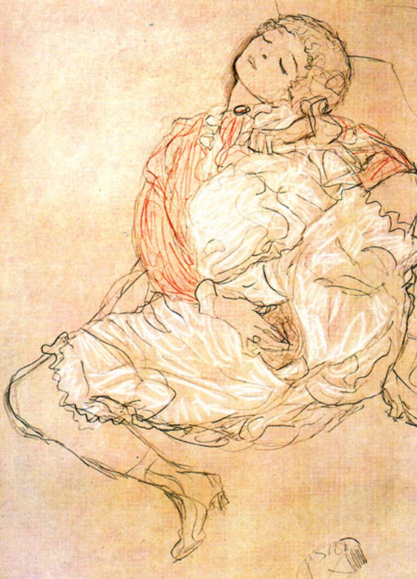 Avusturyalı ressam Gustav Klimt tarafından resmedilen "mastürbasyon yapan genç kadın" tablosu. 1913