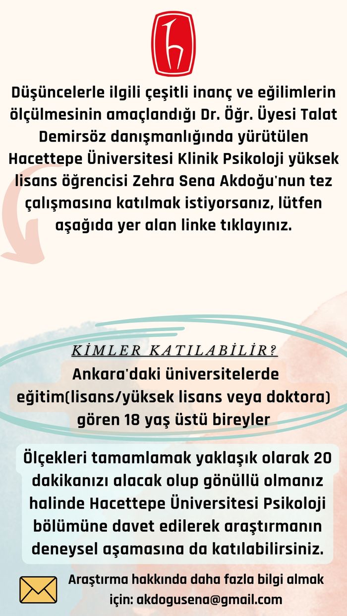 Düşüncelerle İlgili İnanç ve Eğilimlerin Ölçülmesi Klinik Psikoloji Tez Anketi