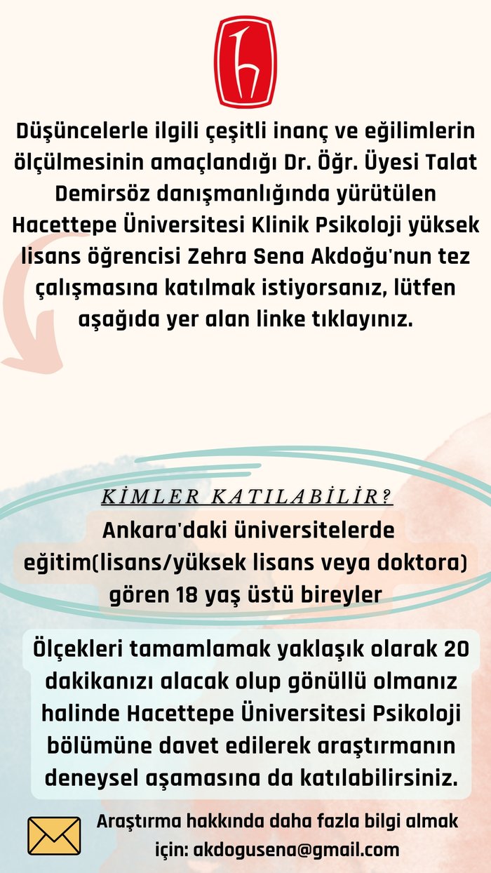 Düşüncelerle İlgili İnanç ve Eğilimlerin Ölçülmesi Klinik Psikoloji Tez Anketi