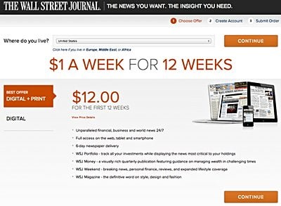 Wall Street Journal ve New York Times gazeteleri çok kısıtlı düzeyde içerik erişimine izin vermekte, sonrasında 'paywall' adı verilen ödeme duvarı ile para istemektedir.