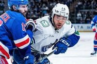 Brodzinski scores 2 as New York Rangers dump visiting Canucks 5-3