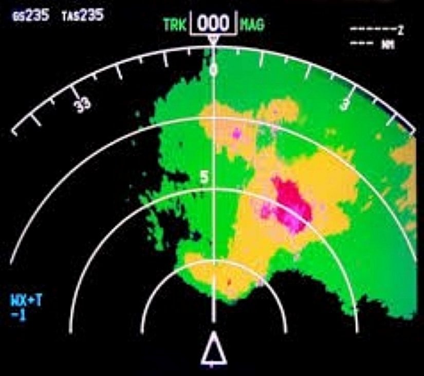 Bir uçağın hava durumunu gösteren radarı
