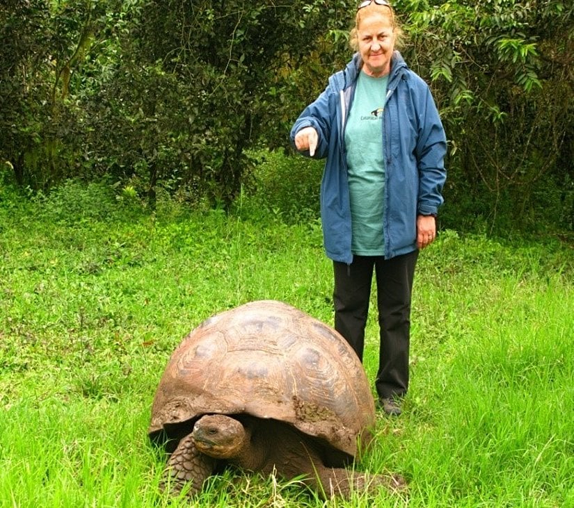 Meşhur Galapagos kaplumbağalarından birisi ile...