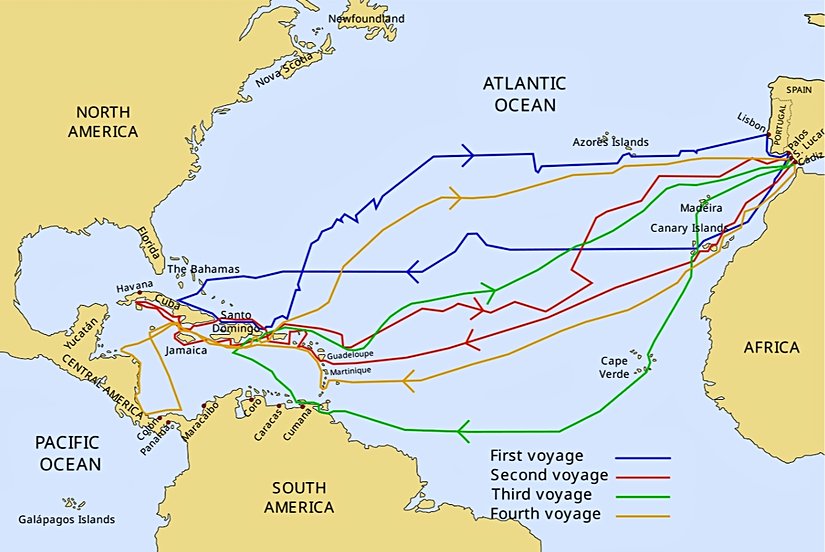 Kolomb'un Amerika'ya gitmek için kullandığı rotalar