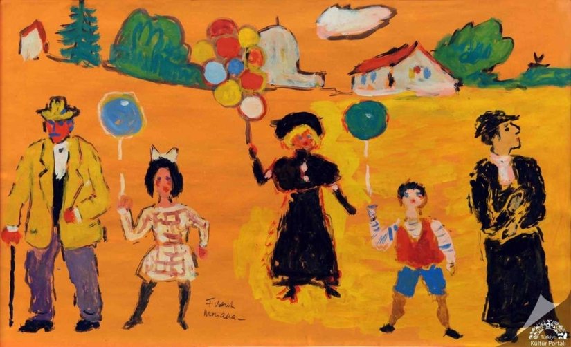 Fikret Muallâ, Balon Satan Kadın. T.C. Kültür ve Turizm Bakanlığı Kültür Portalı’nda Fikret Muallâ Saygı başlığı altında yer alan eser görseli.