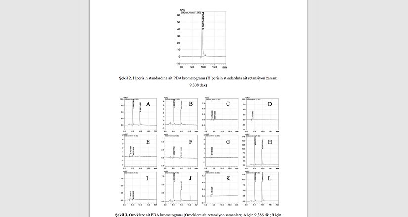 Hiperisin standardına ait PDA kromatogramı-Örneklere ait PDA kromatogramı