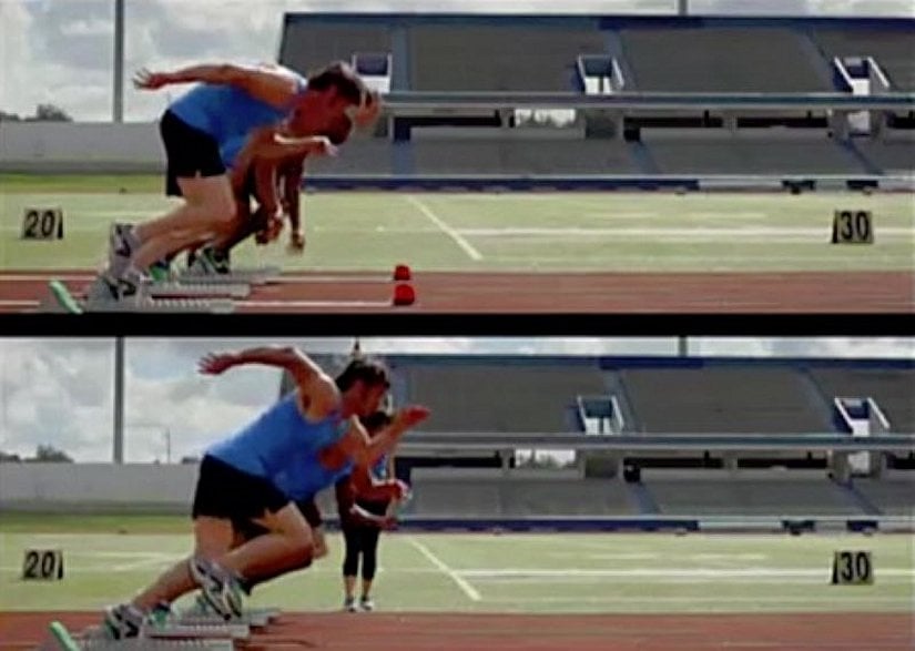 Atletlerin görselin üst taraftaki tepkisi ışığa, görsel alt tarafındaki tepkisi ise mantar tabancasına ait.