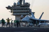 Sailor hurt as $60m US jet falls off aircraft carrier dodging Houthi rebel strike