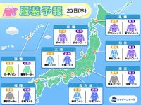 3月20日(木)　各地の気温変化と最適な服装