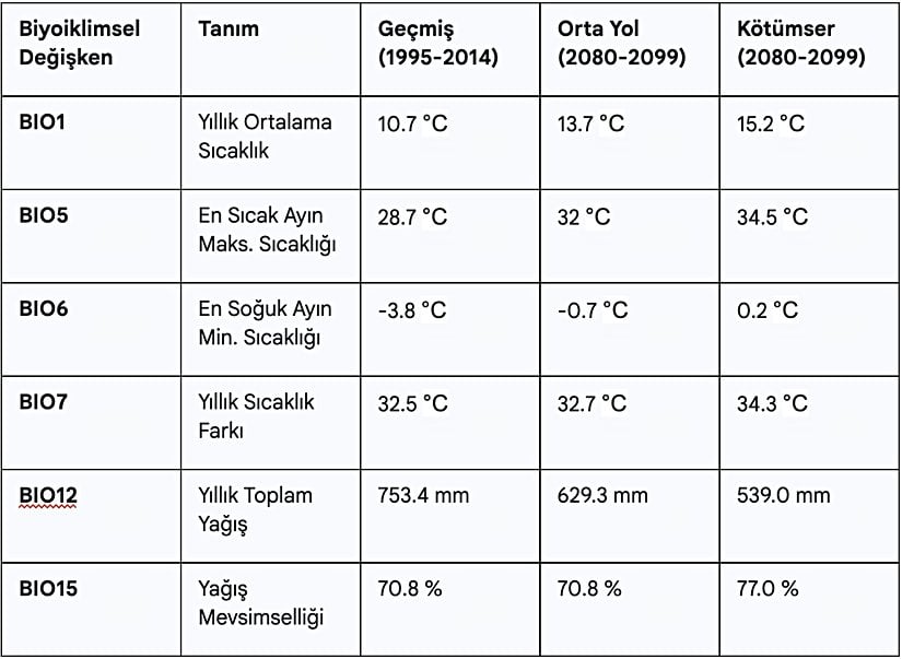 Temel biyoiklimsel değişkenlerde geçmiş ve gelecek arasındaki çarpıcı farklar
